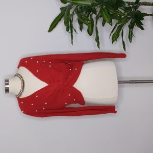 No Boundaries Red Knot Sweater Pearl Accents Size L/G 11-13